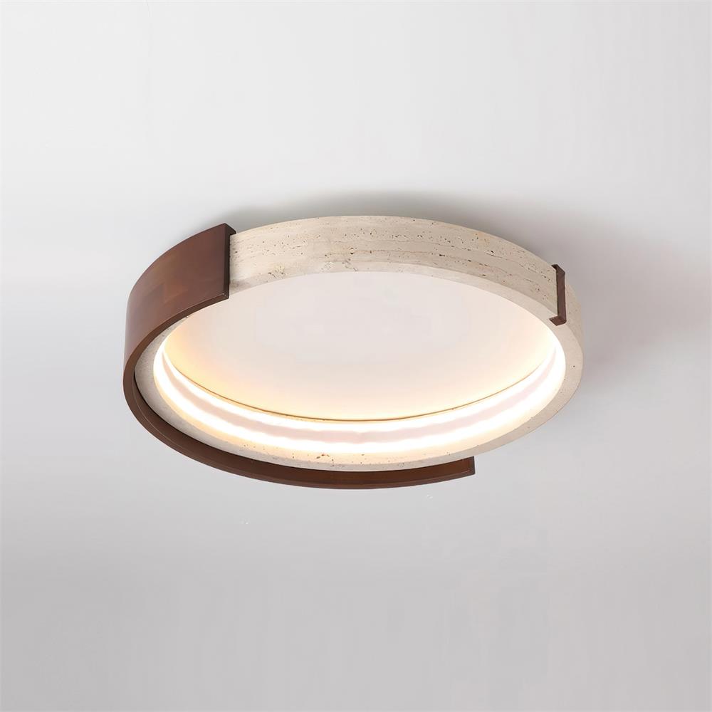 Noreleria lampa sufitowa Halo rzeźbiona z travertynu i drewna