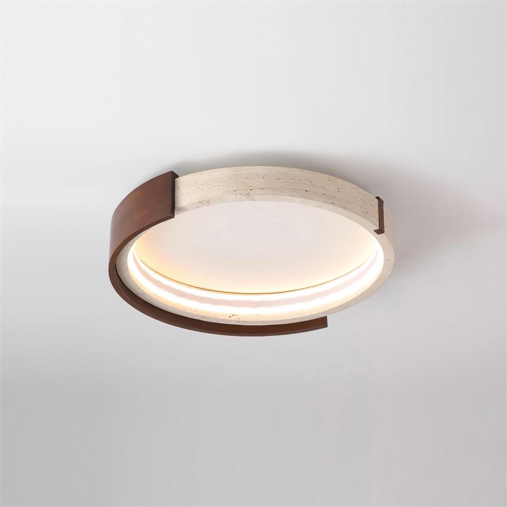 Noreleria lampa sufitowa Halo rzeźbiona z travertynu i drewna