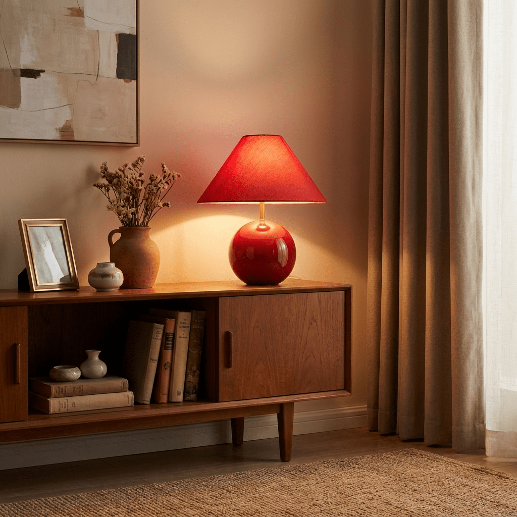 Rubienne czerwona lampa stołowa ceramiczna