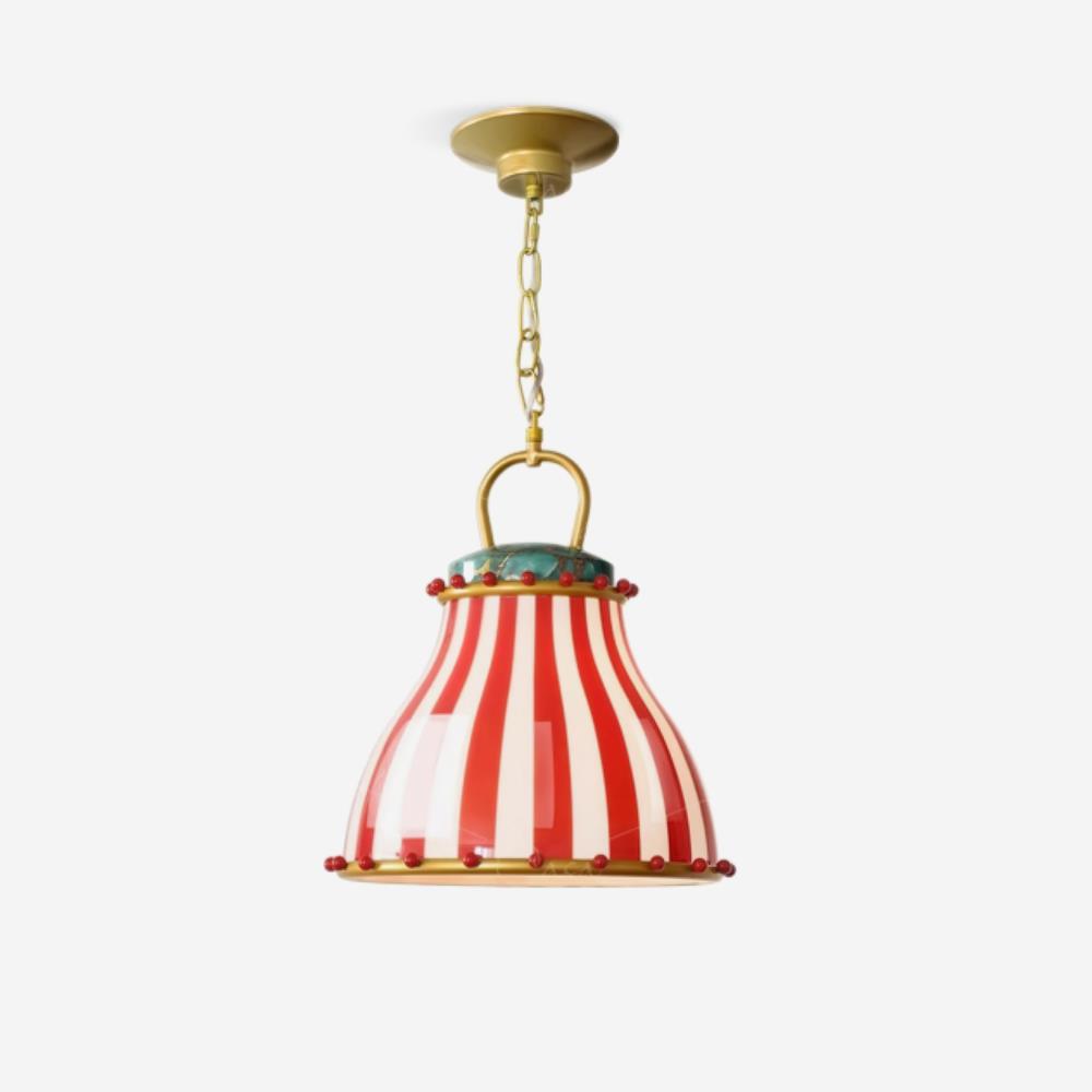 Lampa wisząca ze szkła w czerwono-białe paski