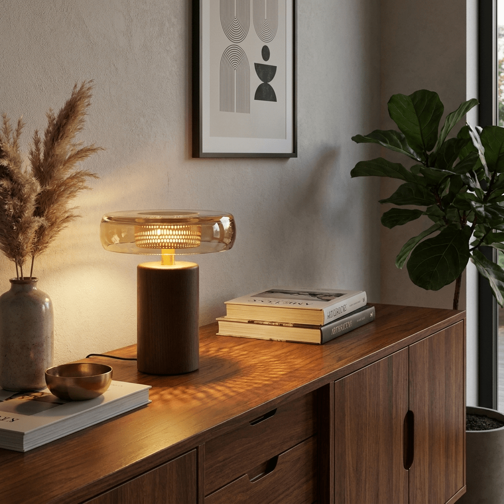 Renelia Disc lampa stołowa ze szkła dymionego