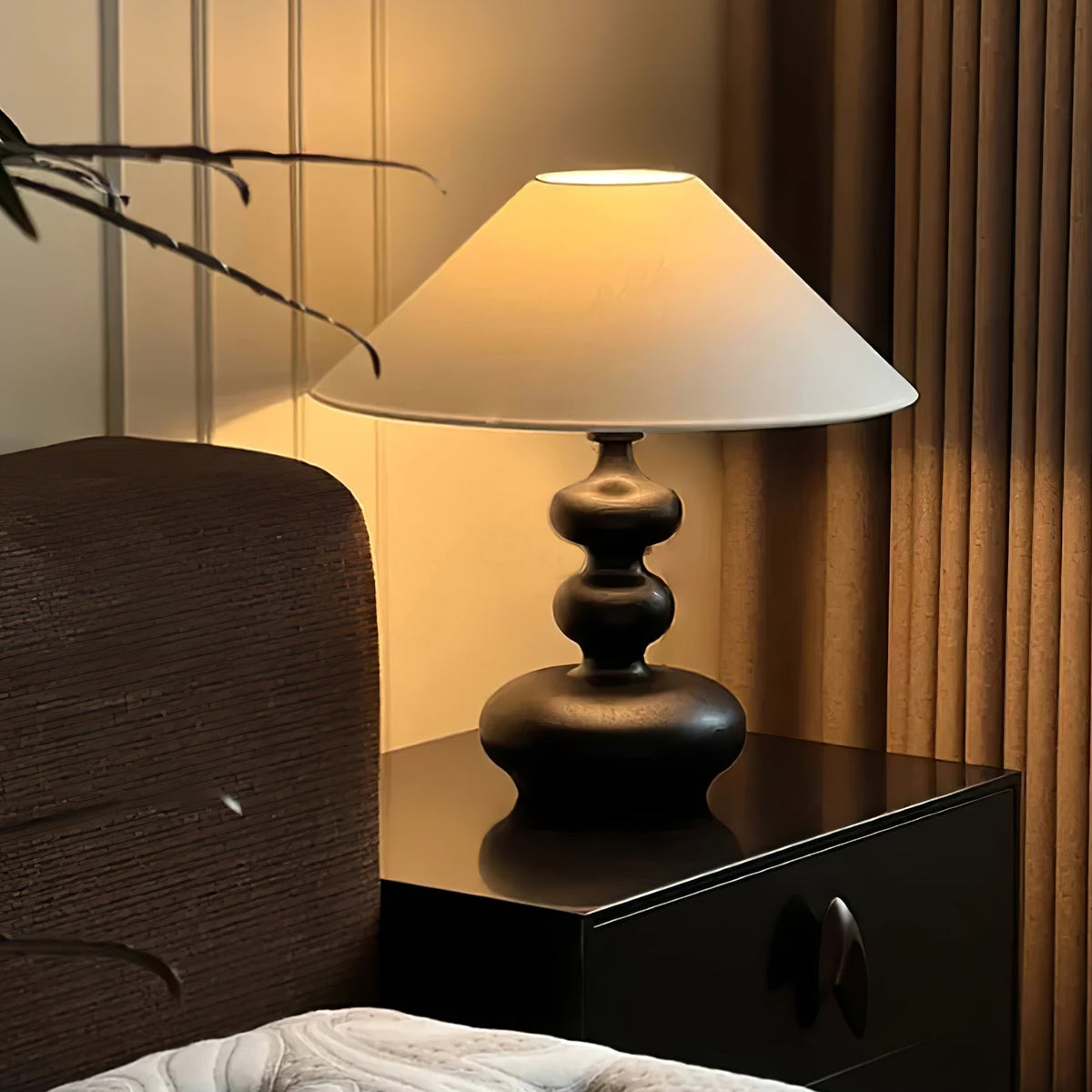 Vominex drewniana lampa stołowa z płótnem w stylu vintage