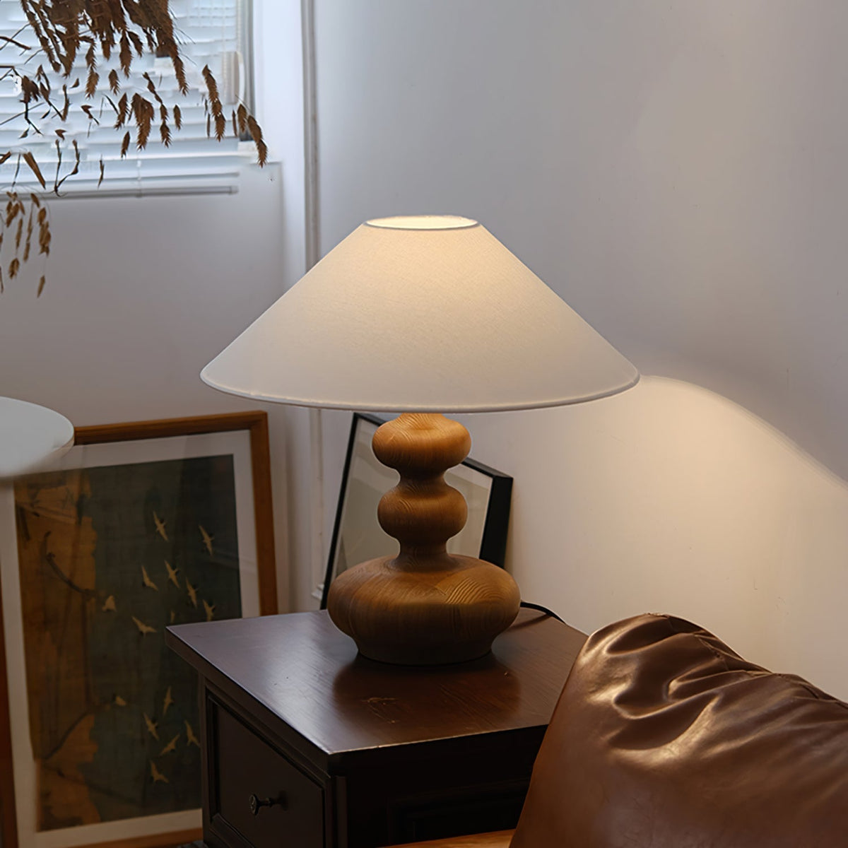Vominex drewniana lampa stołowa z płótnem w stylu vintage