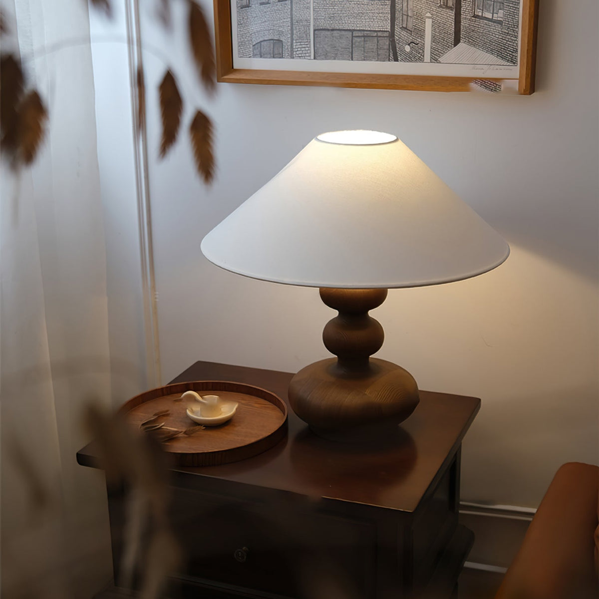 Vominex drewniana lampa stołowa z płótnem w stylu vintage