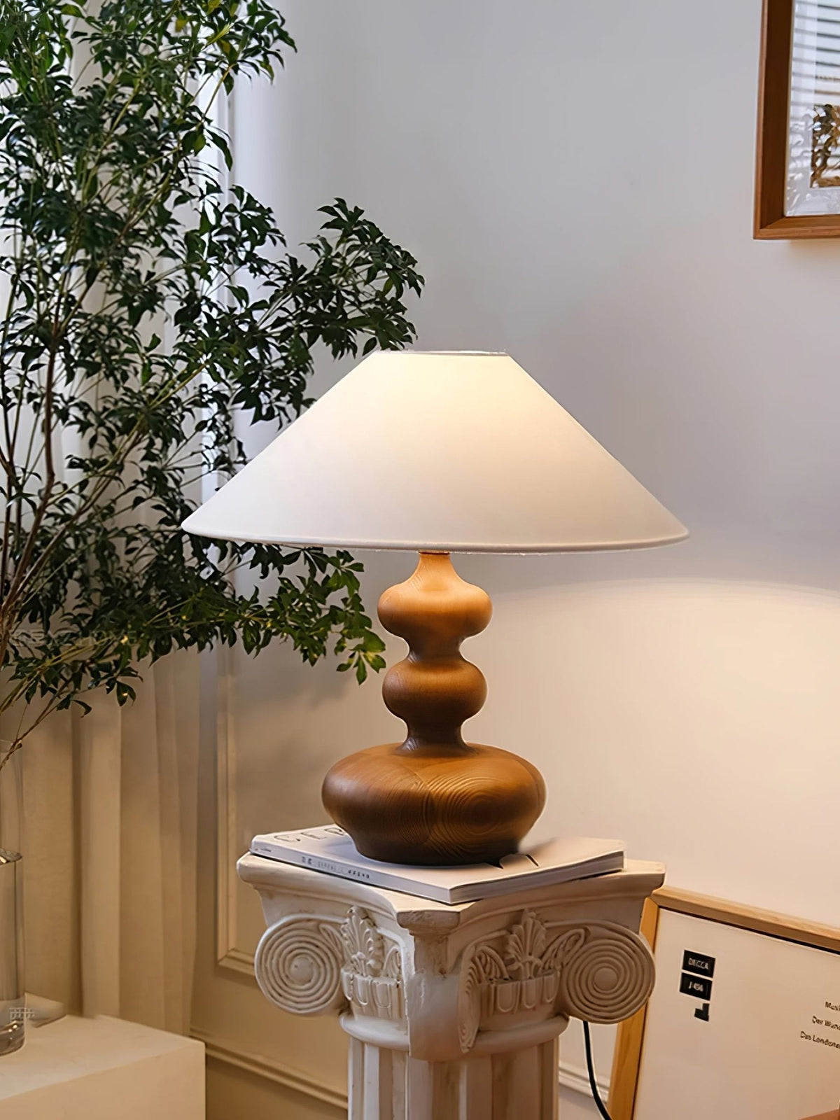 Vominex drewniana lampa stołowa z płótnem w stylu vintage