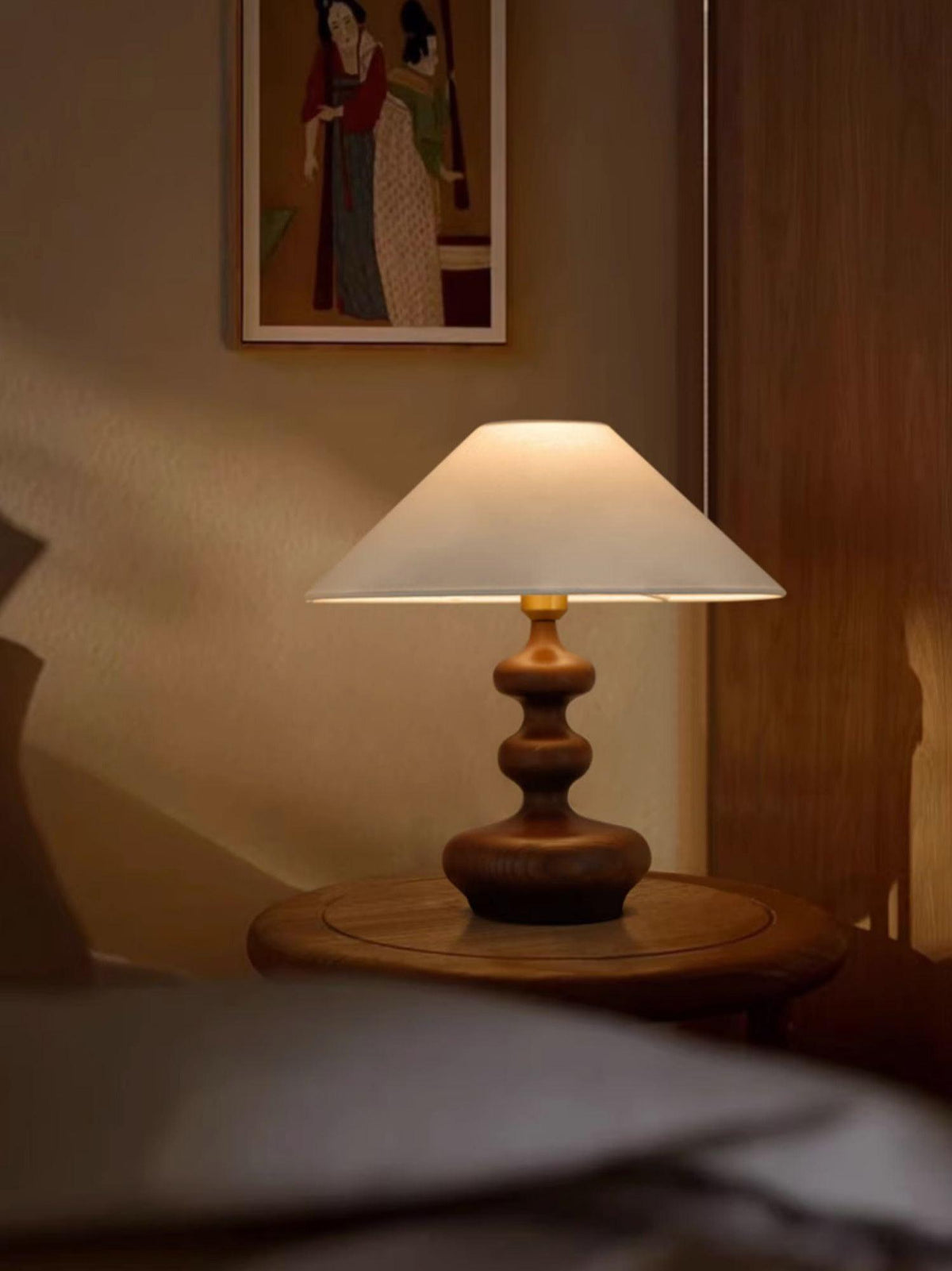 Vominex drewniana lampa stołowa z płótnem w stylu vintage