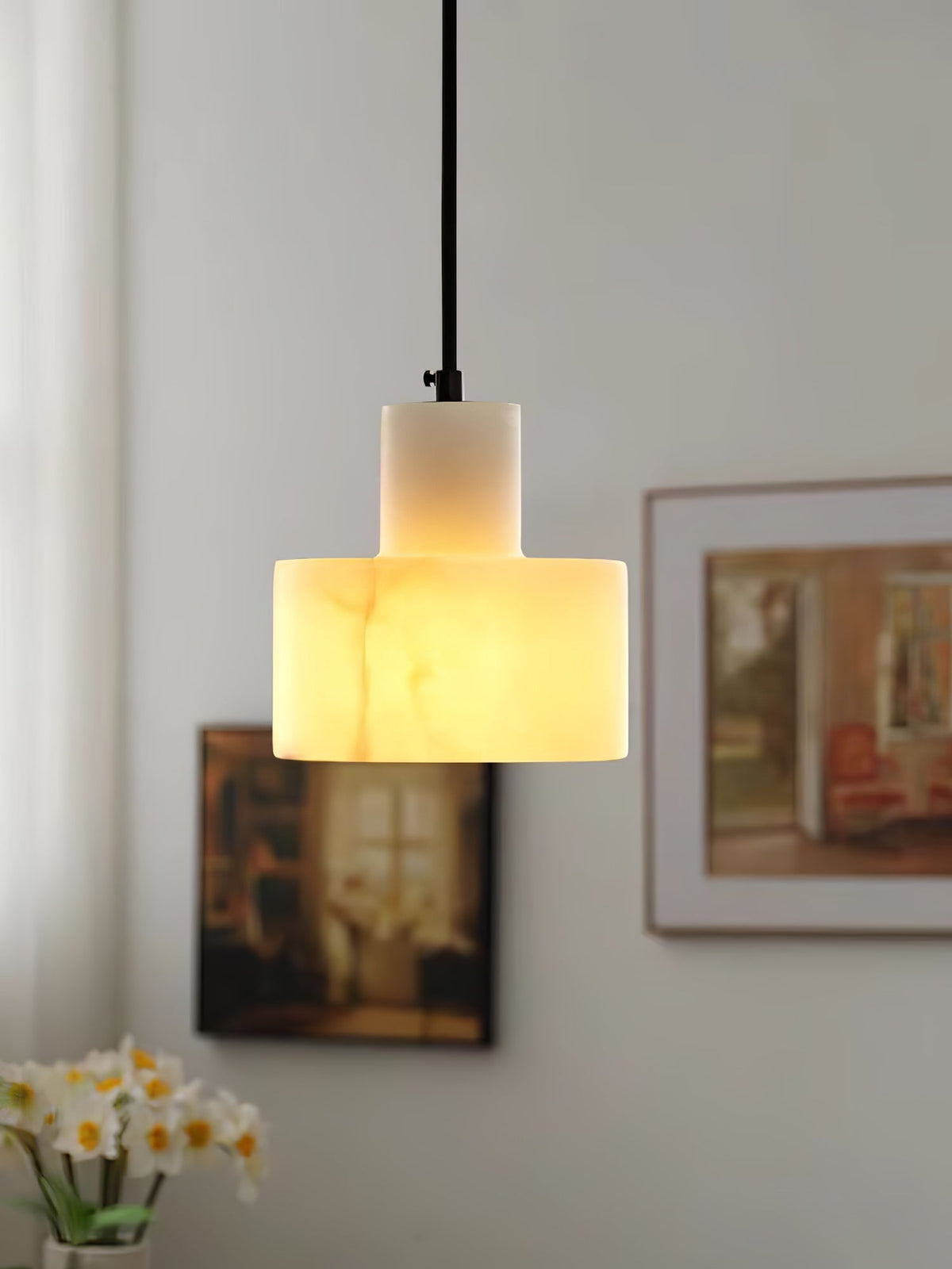 Alabaster żyrandol wiszący podwójny cylindryczny
