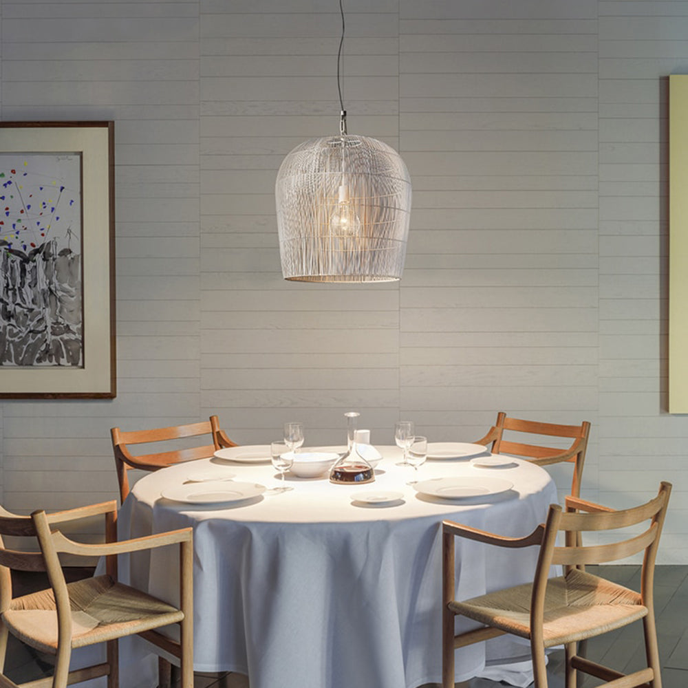 Ritta Wabi Sabi klatka ptasia lampa wisząca rattan/metal, czarny/biały