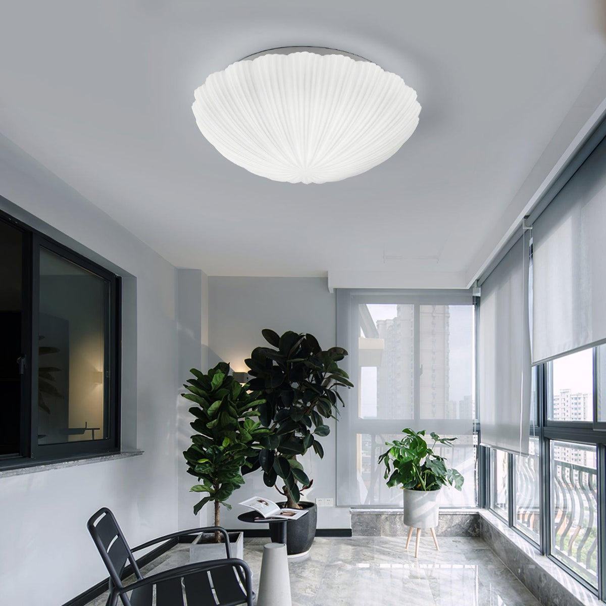 Elo lampa sufitowa w kształcie żeberkowanej muszli, elegancka