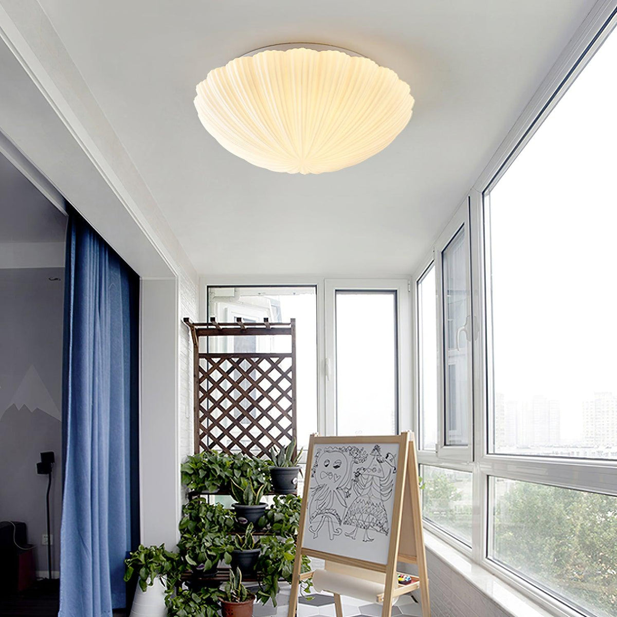 Elo lampa sufitowa w kształcie żeberkowanej muszli, elegancka