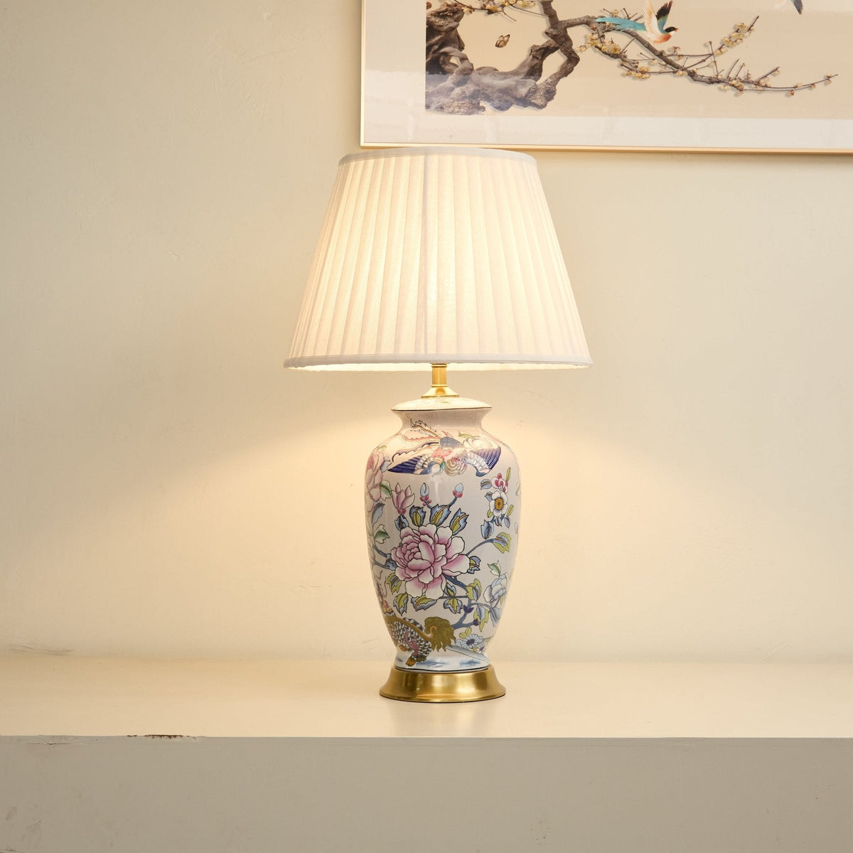 Famille Rose lampa stołowa ceramiczna