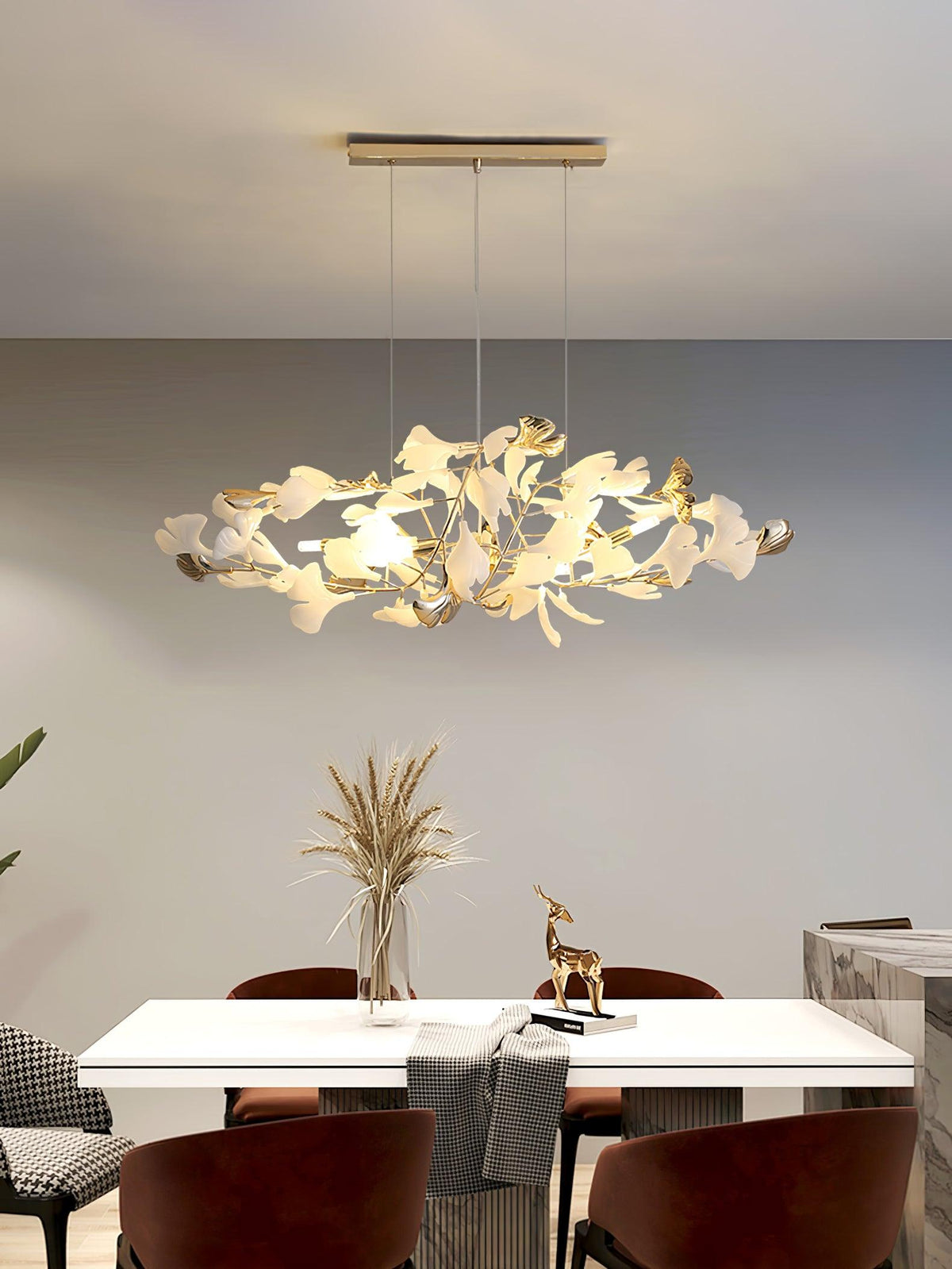 Quiven żyrandol Gingko Leaf ceramiczny złoty elegancki