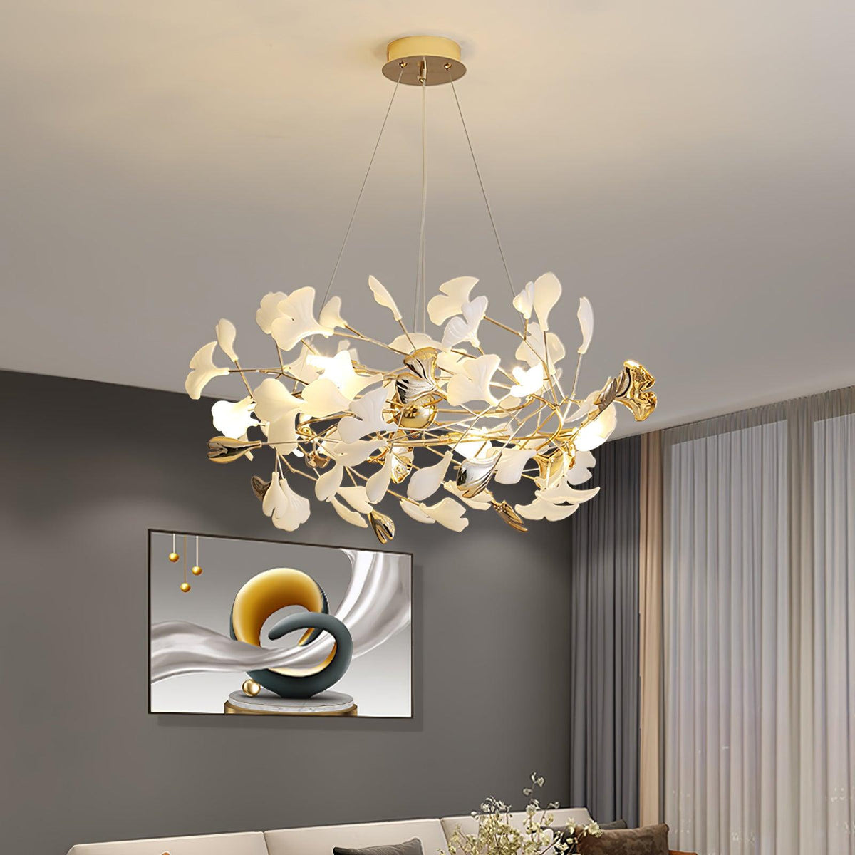 Quiven żyrandol Gingko Leaf ceramiczny złoty elegancki