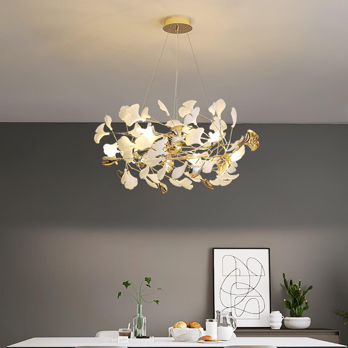 Quiven żyrandol Gingko Leaf ceramiczny złoty elegancki