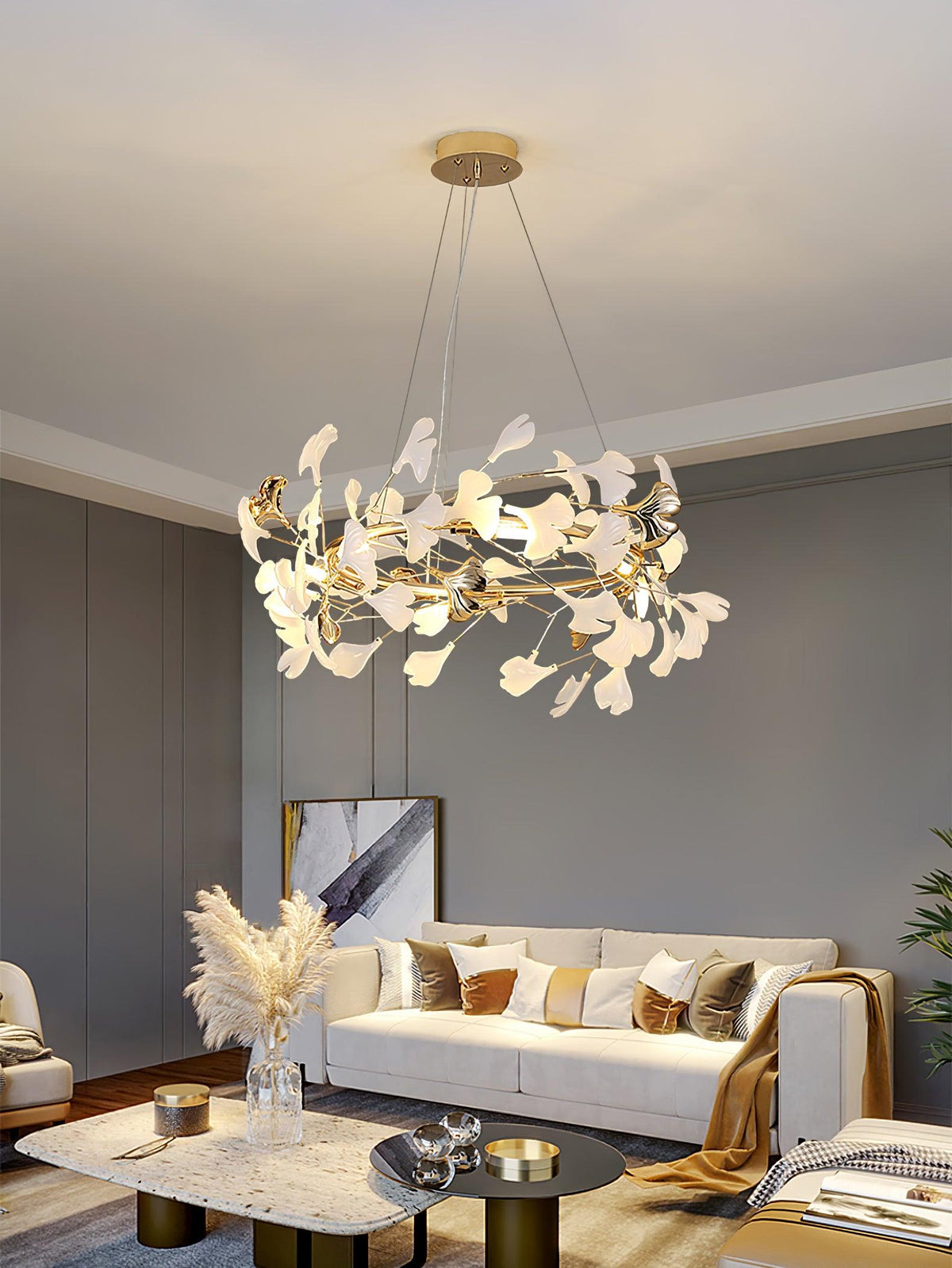 Vixu żyrandol w stylu postmodern luxury z ceramiką i liśćmi ginkgo