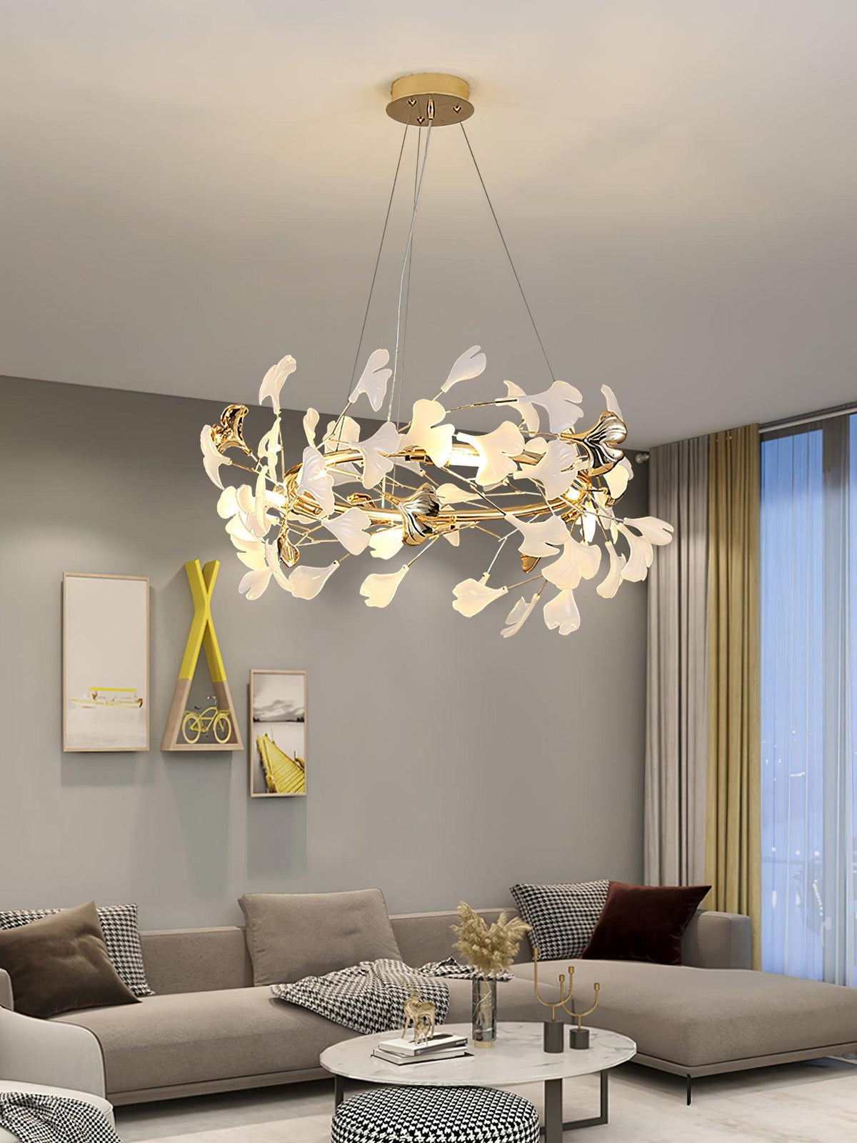 Vixu żyrandol w stylu postmodern luxury z ceramiką i liśćmi ginkgo