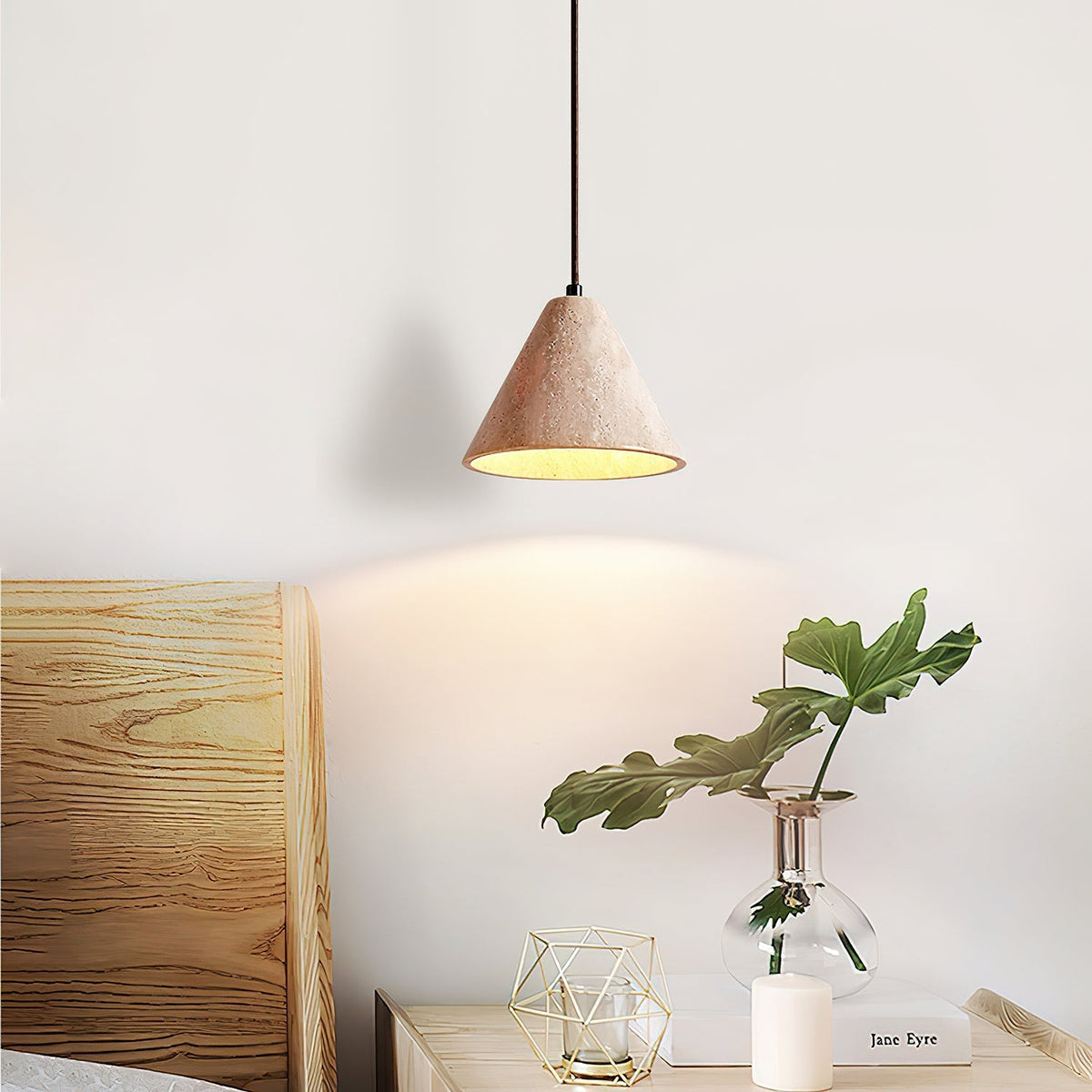 Cezoriel wisząca lampa stożkowa z travertynu