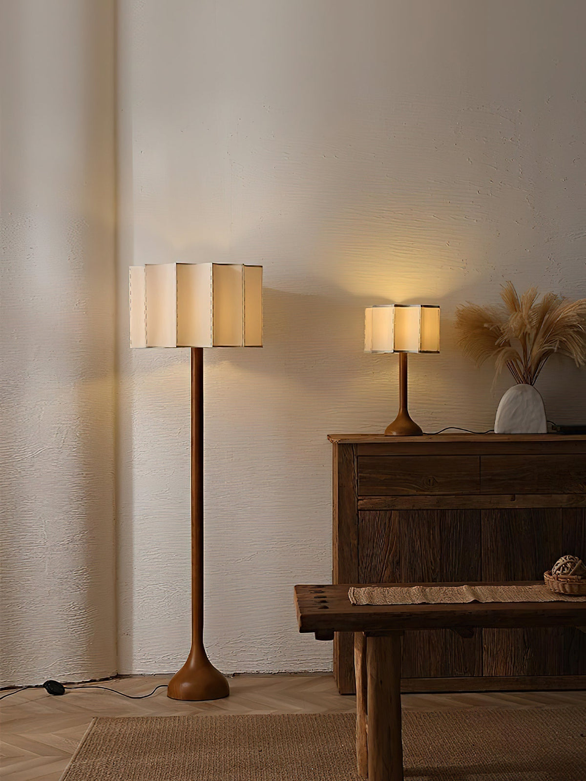 Livenq lampa stołowa retro z drewna i płótna