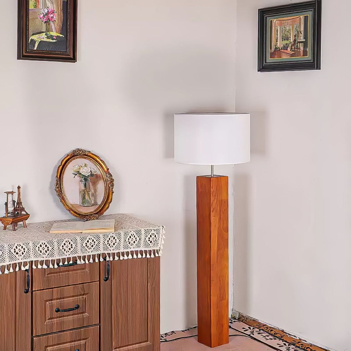 Timberline lampa stojąca z płótna i drewna
