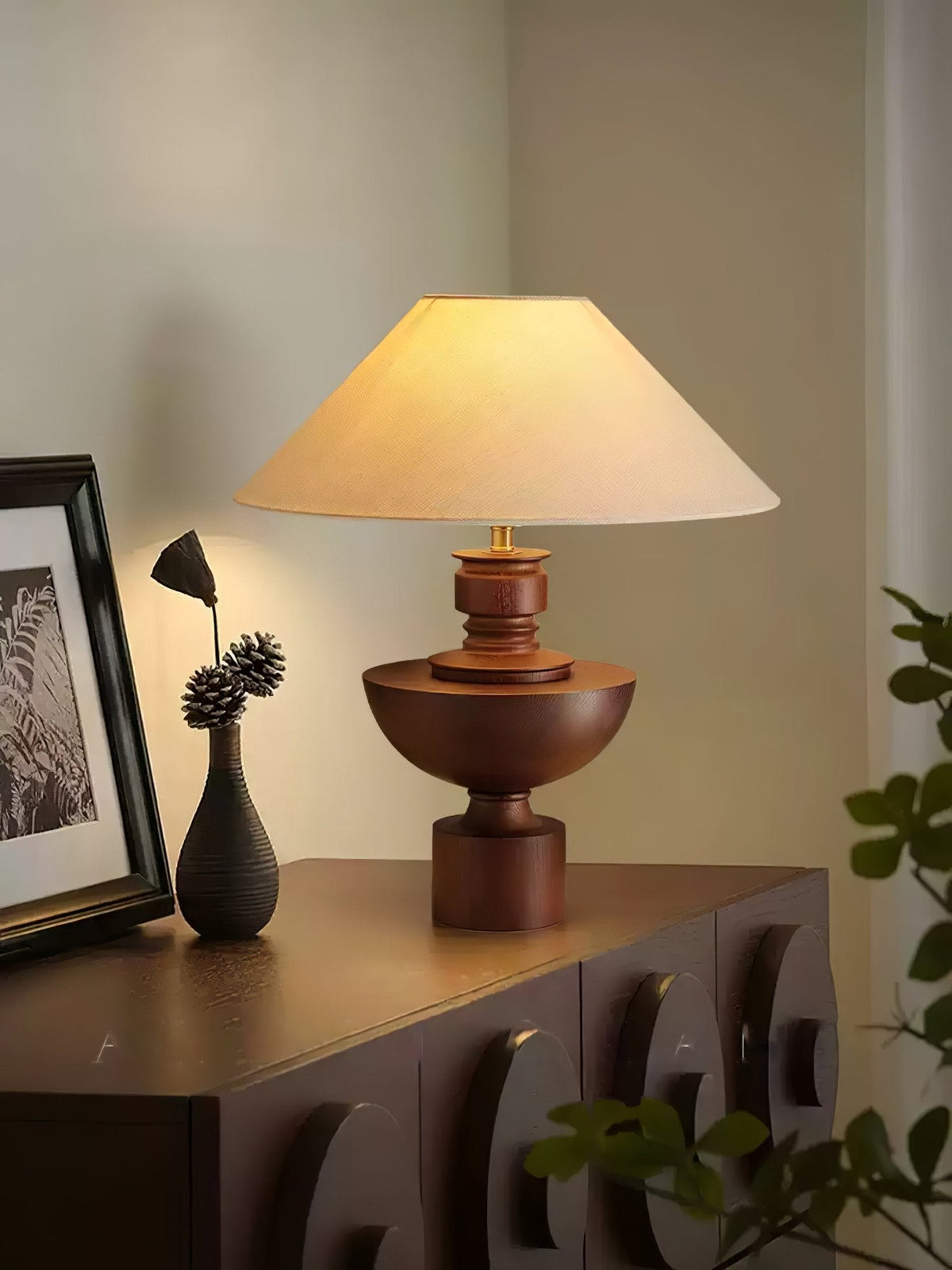 Dunell lampy stołowe z płótna i drewna w stylu vintage