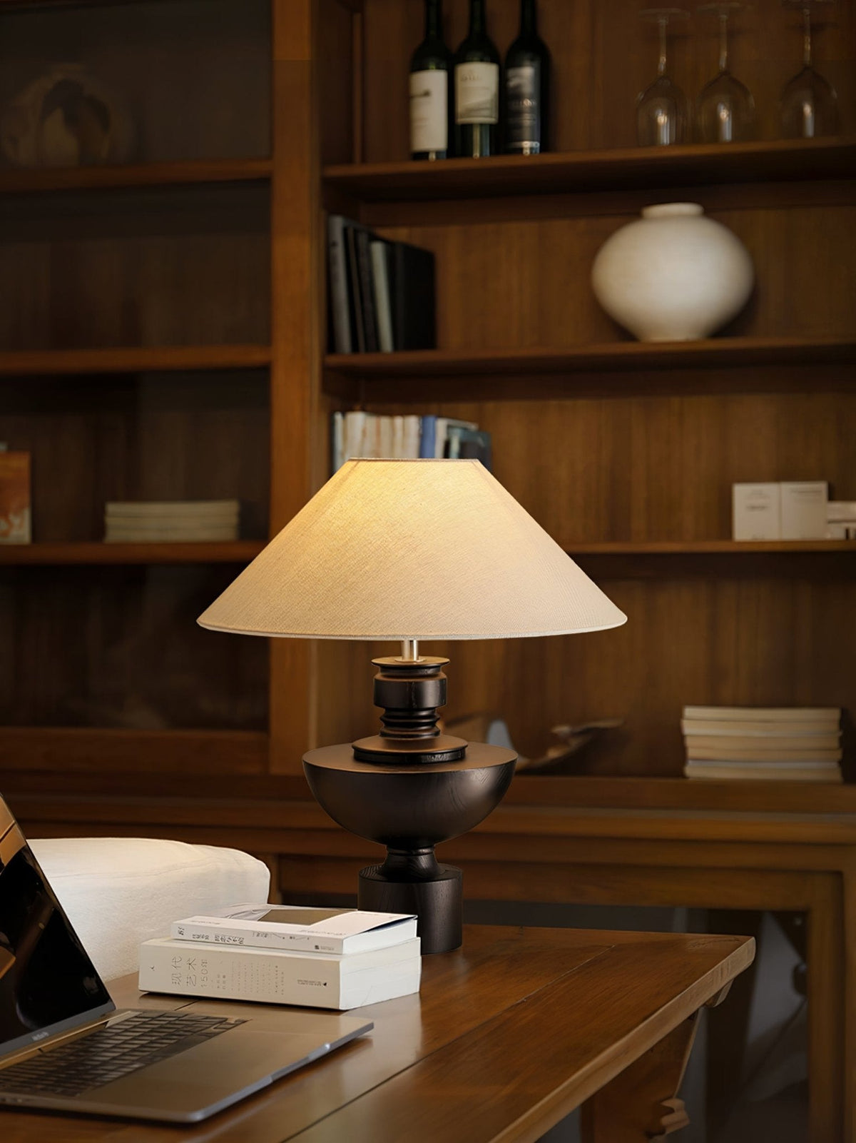 Dunell lampy stołowe z płótna i drewna w stylu vintage