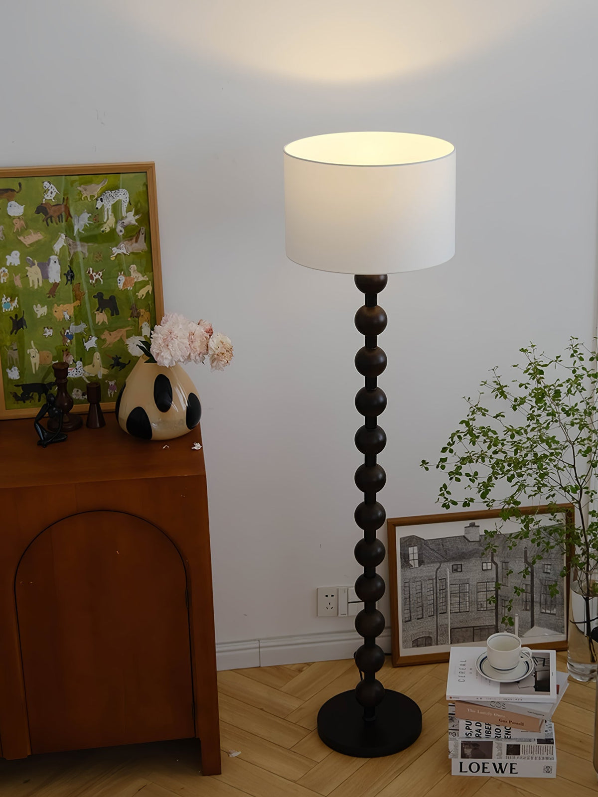 Paston lampa stojąca ze szkła i płótna