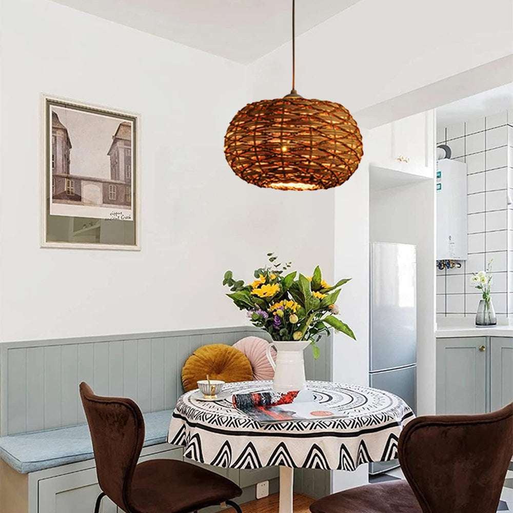 Ritta Boho Retro LED lampa wisząca drewniana rattanowa sypialnia/restauracja