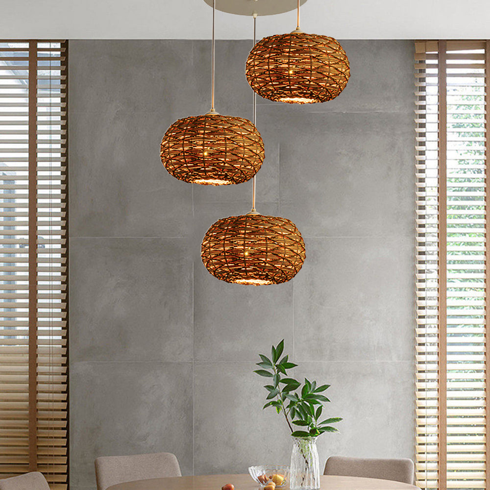 Ritta Boho Retro LED lampa wisząca drewniana rattanowa sypialnia/restauracja