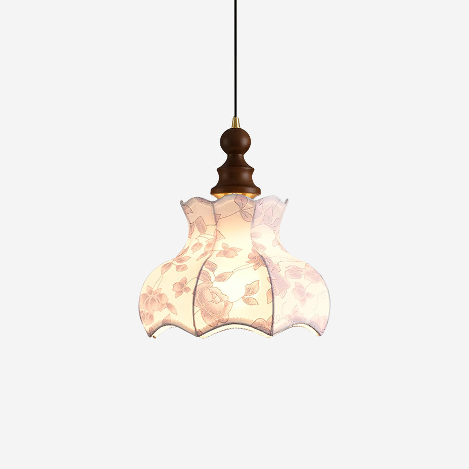 Lampa wisząca z płótna w stylu vintage z motywem kwiatowym