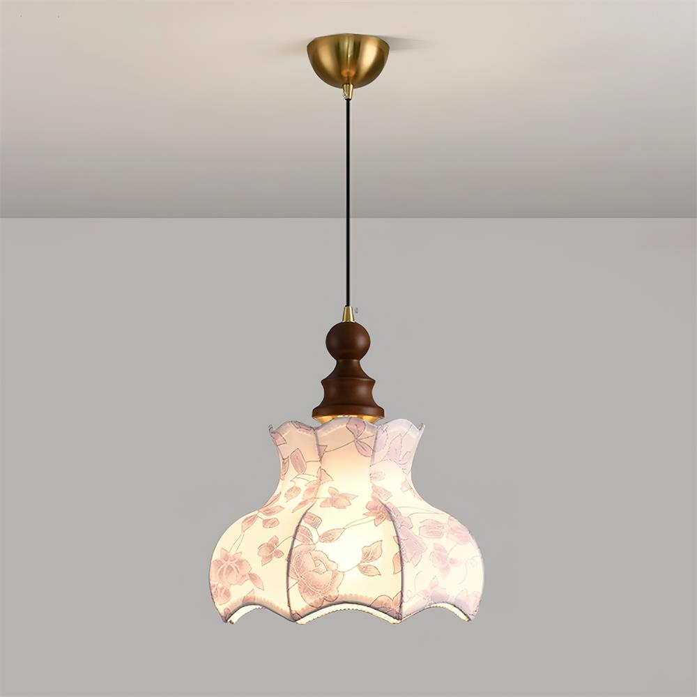 Lampa wisząca z płótna w stylu vintage z motywem kwiatowym