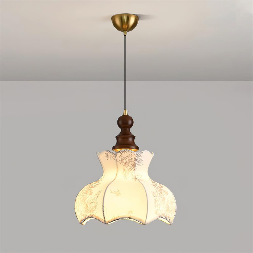 Lampa wisząca z płótna w stylu vintage z motywem kwiatowym