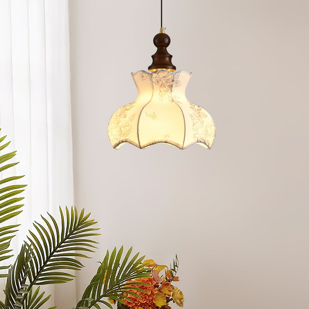 Lampa wisząca z płótna w stylu vintage z motywem kwiatowym