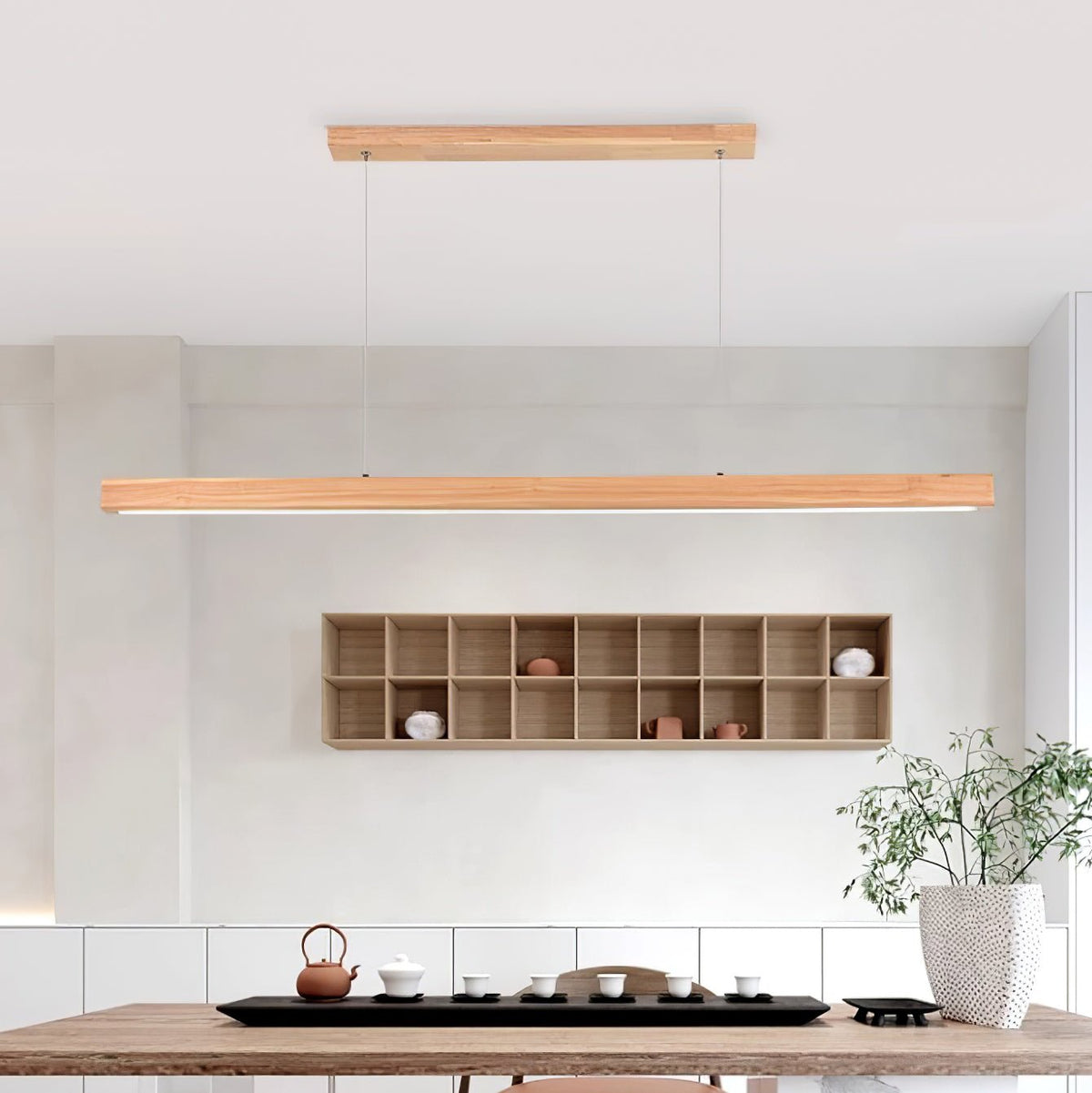 Rinalina liniowa minimalistyczna lampa wisząca ze szkła i drewna