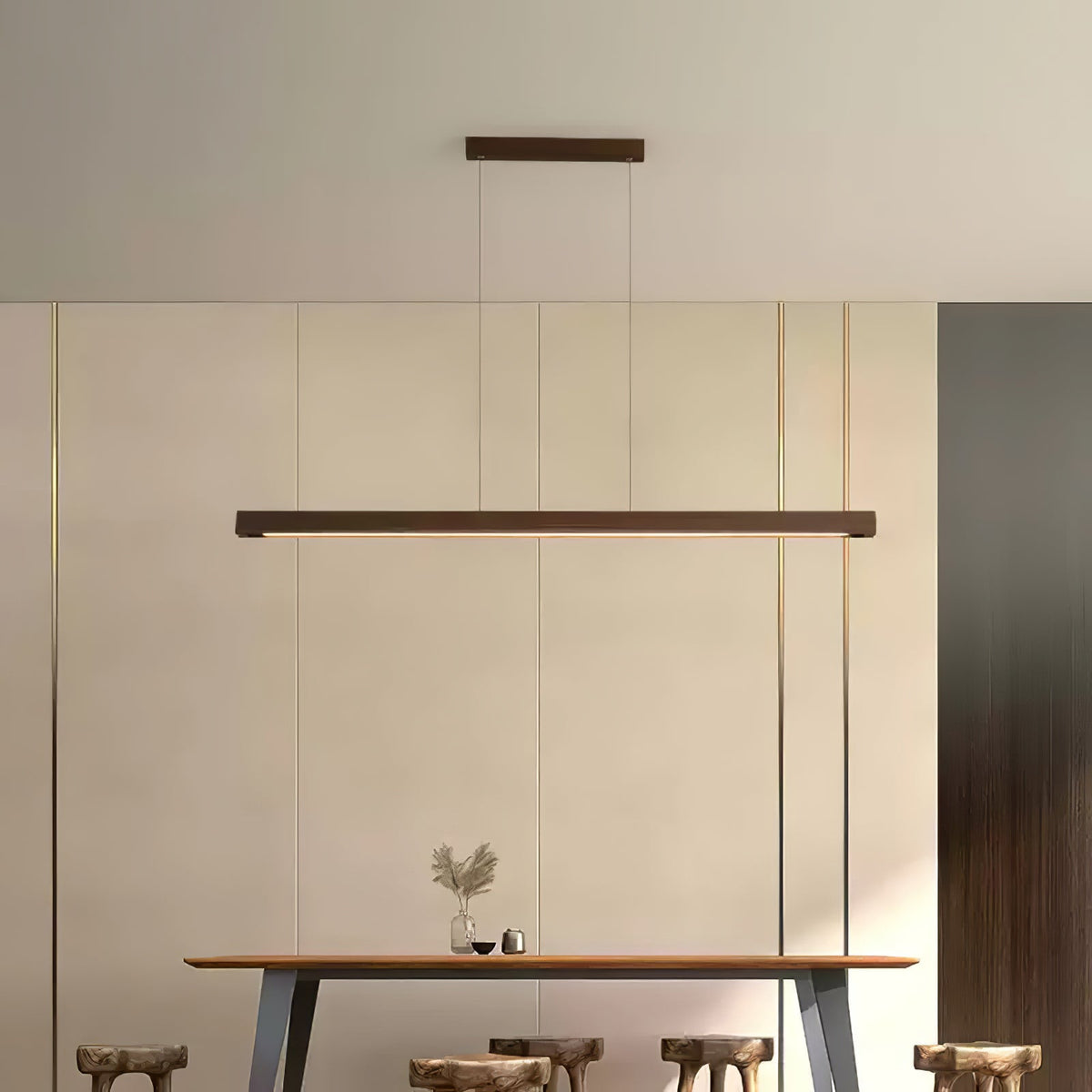 Rinalina liniowa minimalistyczna lampa wisząca ze szkła i drewna