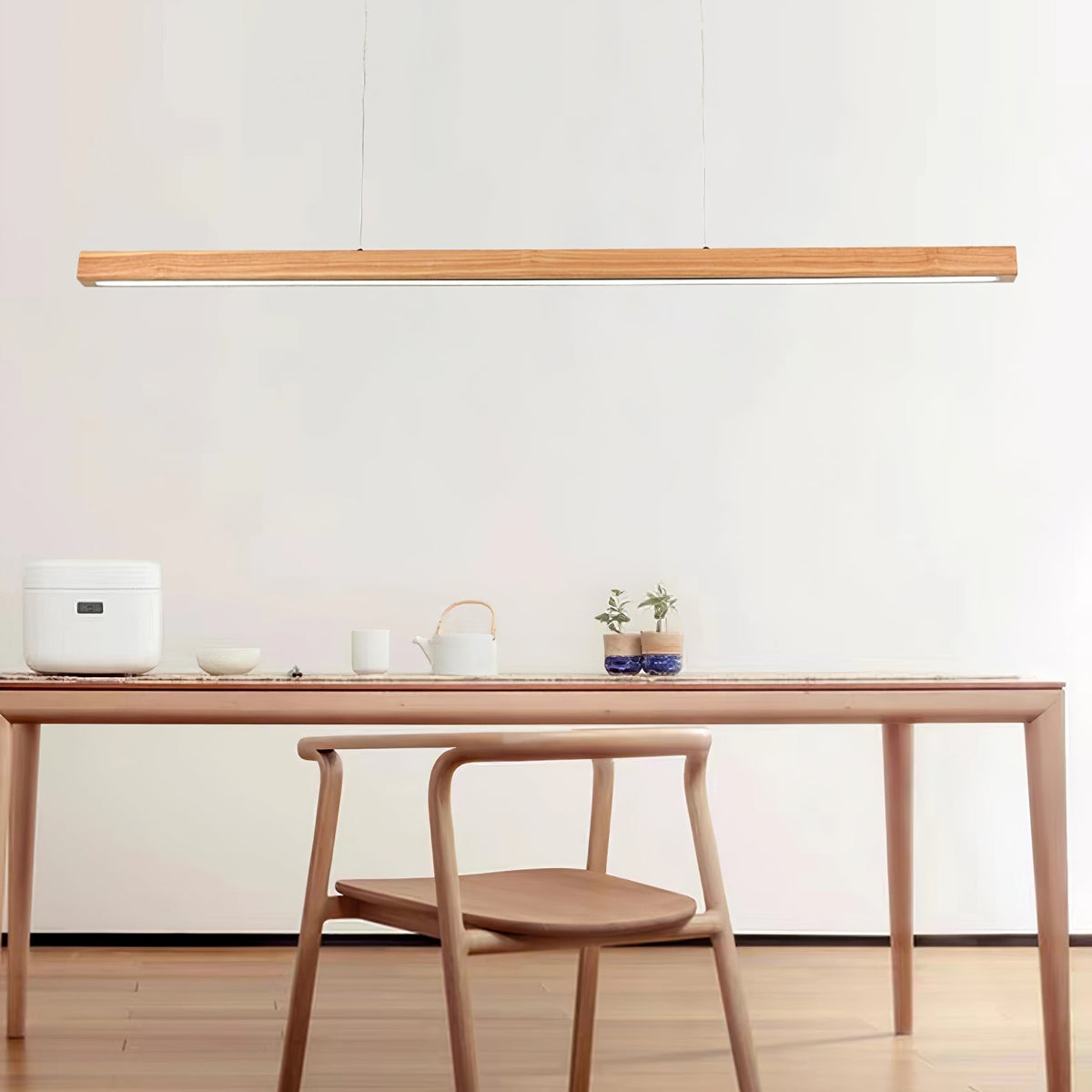 Rinalina liniowa minimalistyczna lampa wisząca ze szkła i drewna