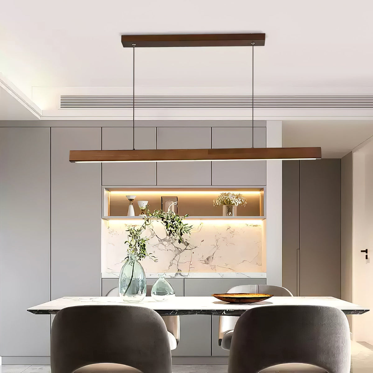 Rinalina liniowa minimalistyczna lampa wisząca ze szkła i drewna