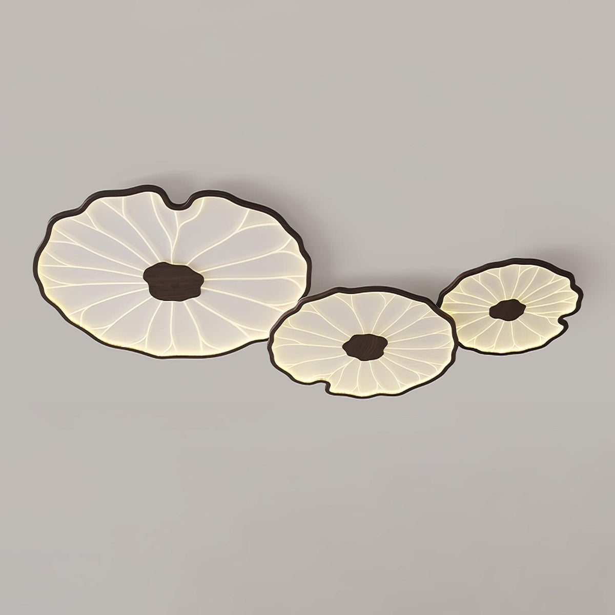 Lampa sufitowa Solara Lotus Leaf ze szkła w wykończeniu drewnianym