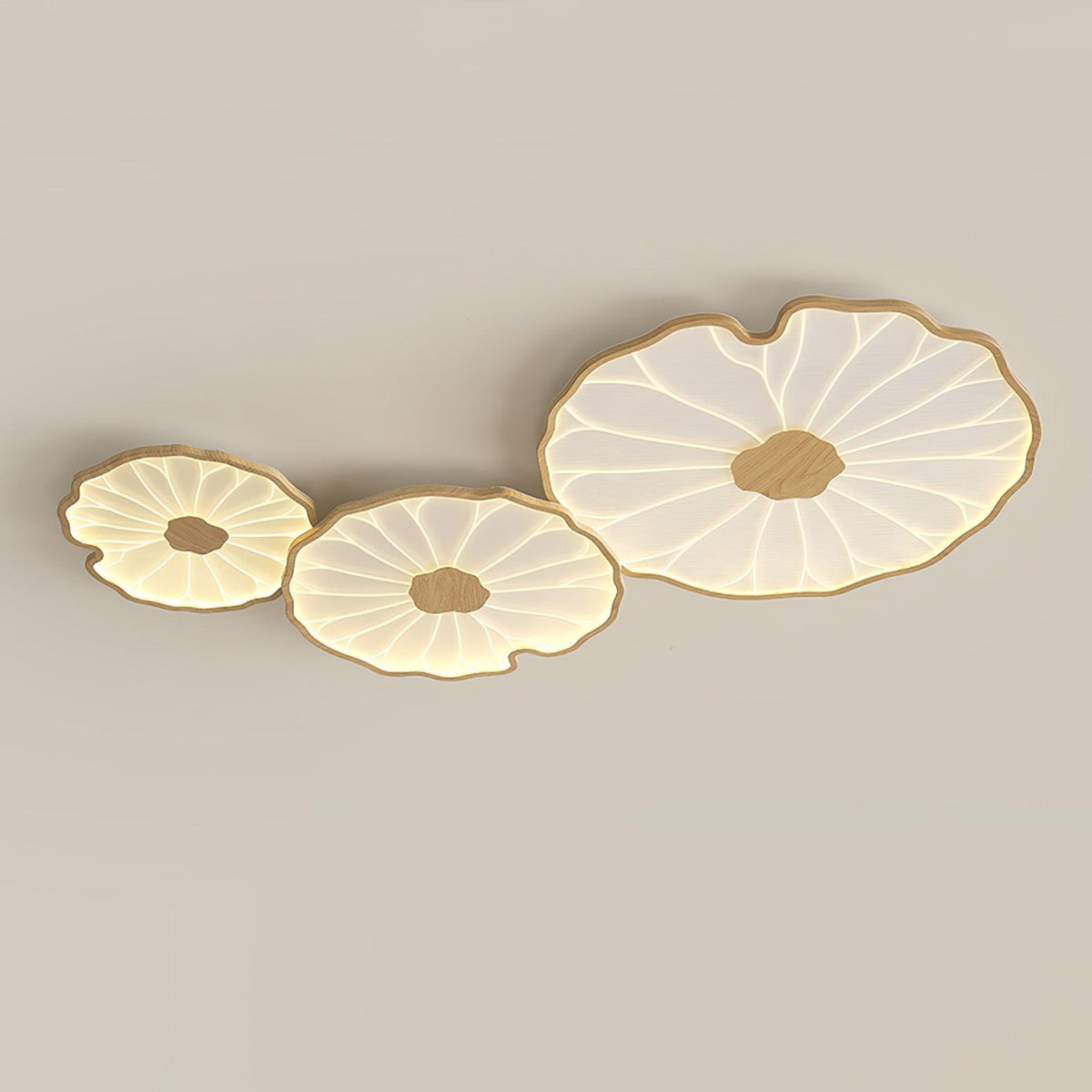 Lampa sufitowa Solara Lotus Leaf ze szkła w wykończeniu drewnianym