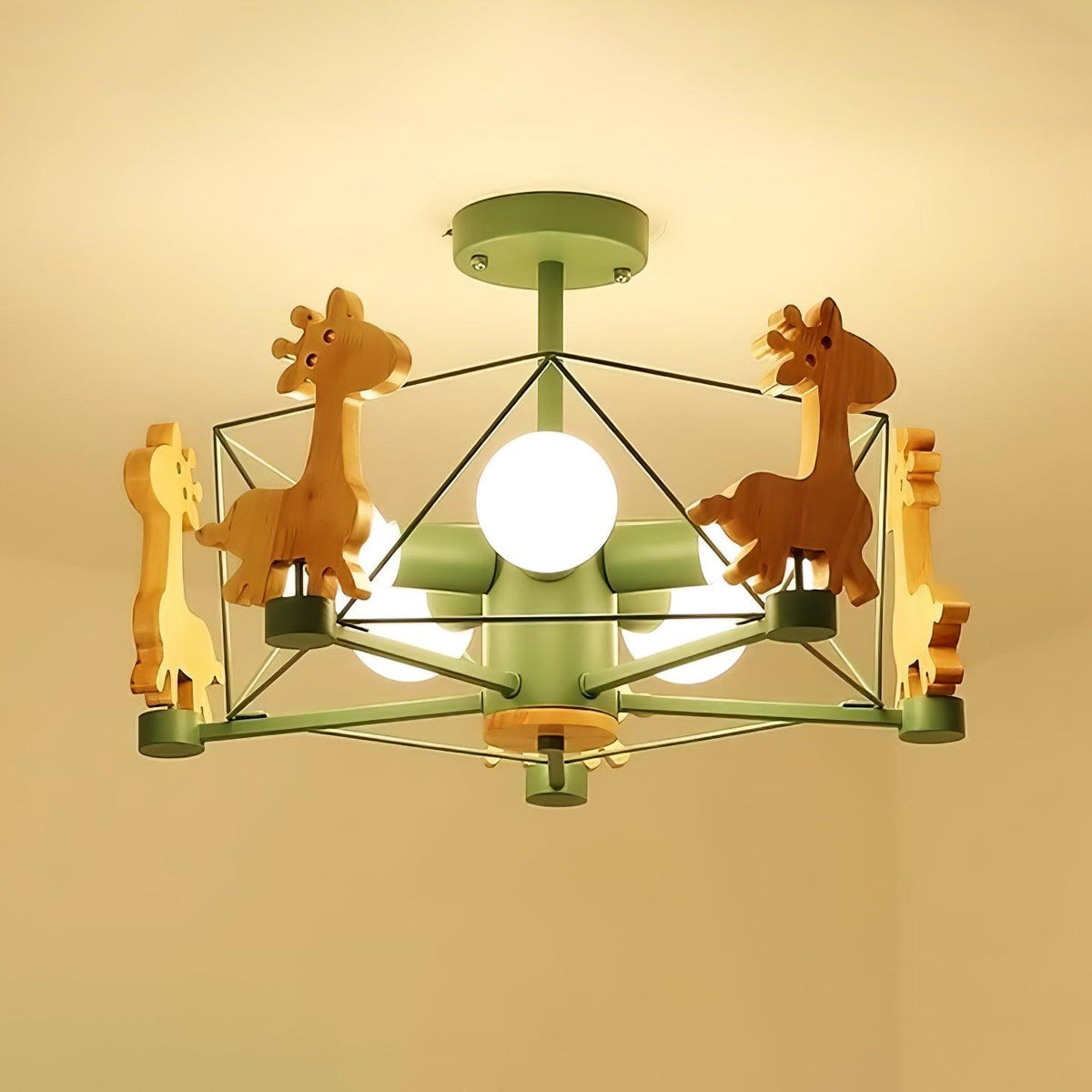 Rinelian żyrandol Lovely Deer Wooden w kolorze zielonym i naturalnym drewnie
