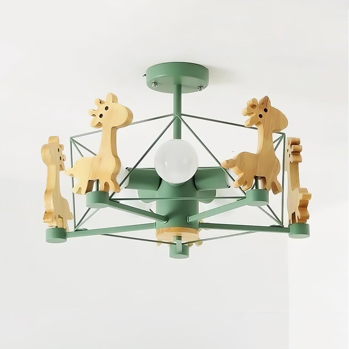 Rinelian żyrandol Lovely Deer Wooden w kolorze zielonym i naturalnym drewnie