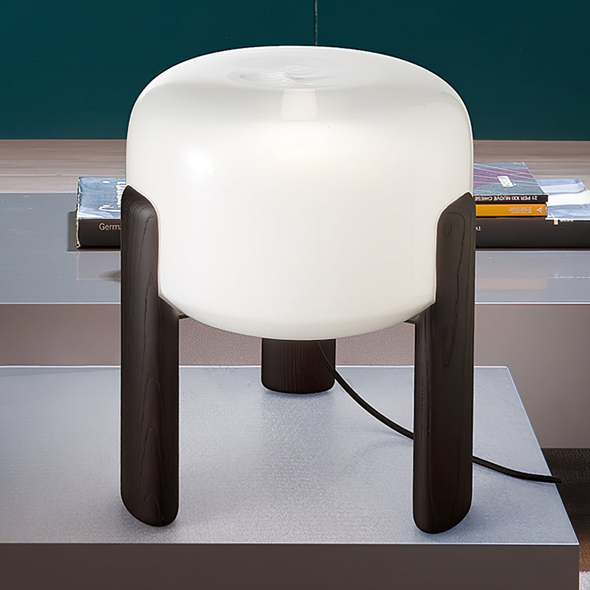 Lampa stołowa Elden ze szkła i drewna