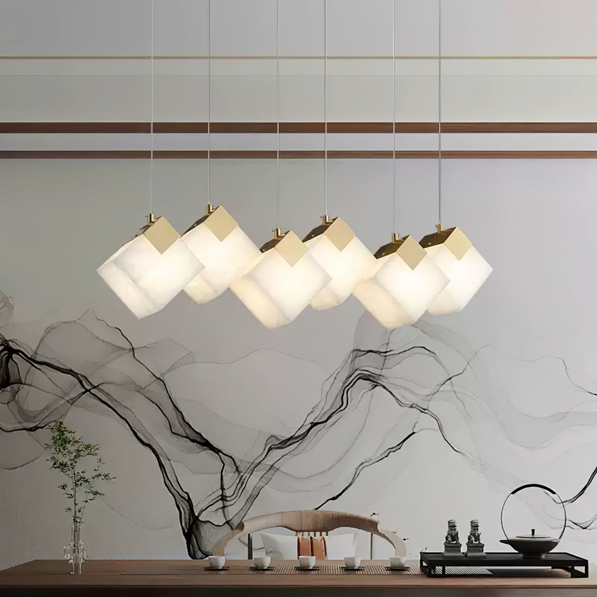 Vevariel liniowa lampa wisząca ze szkła alabasterowego