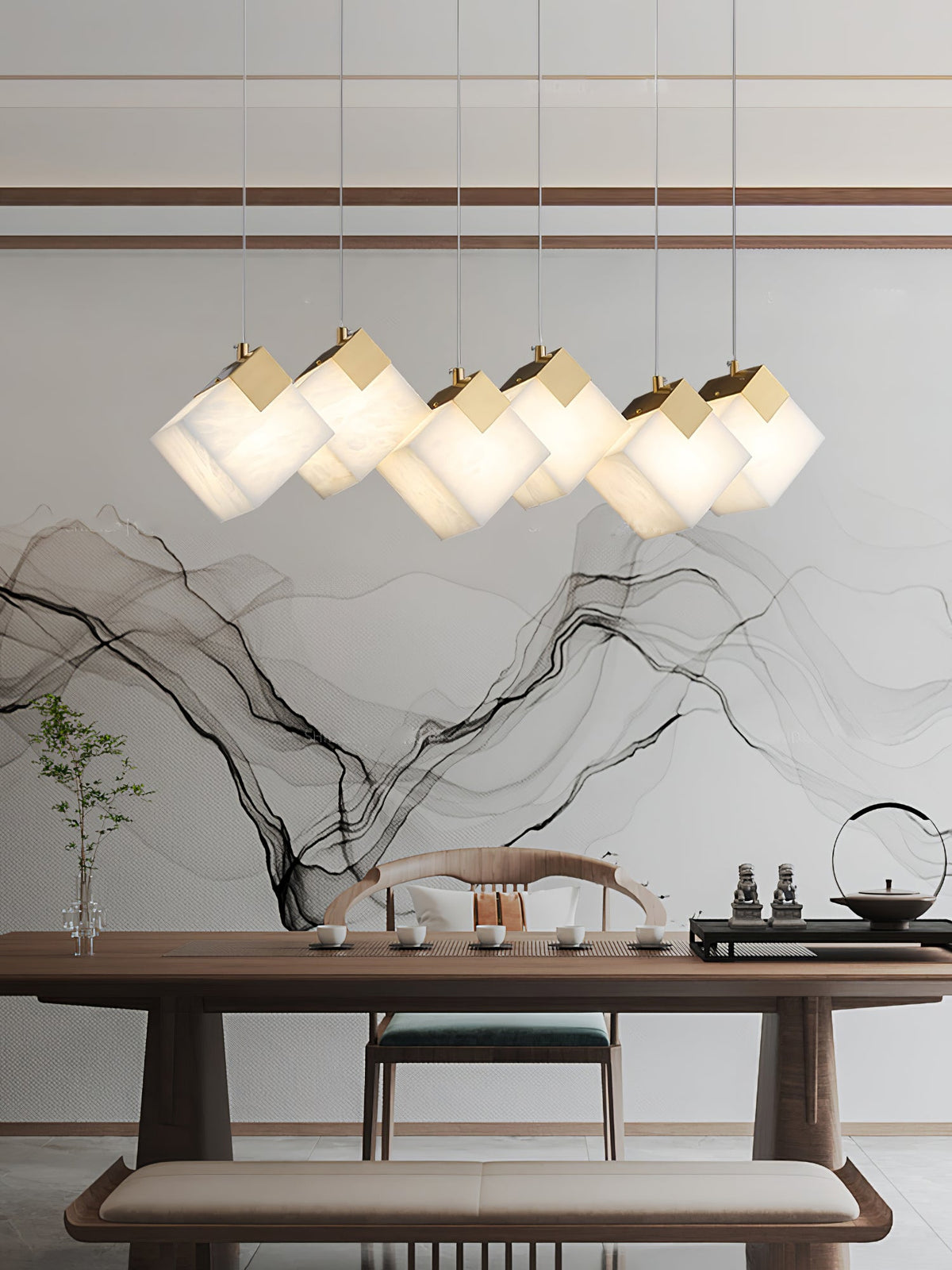 Vevariel liniowa lampa wisząca ze szkła alabasterowego