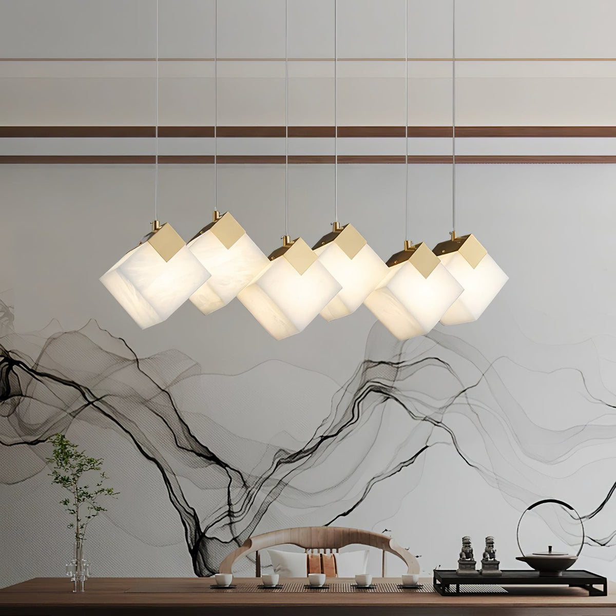 Vevariel liniowa lampa wisząca ze szkła alabasterowego