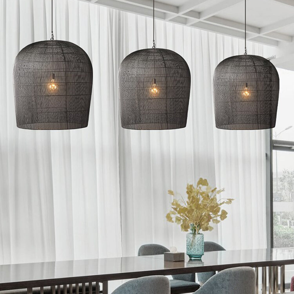 Ritta Wabi Sabi klatka ptasia lampa wisząca rattan/metal, czarny/biały