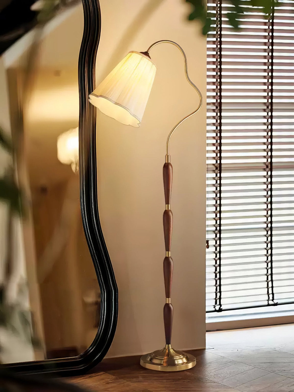 Foster vintage lampa stojąca z drewna