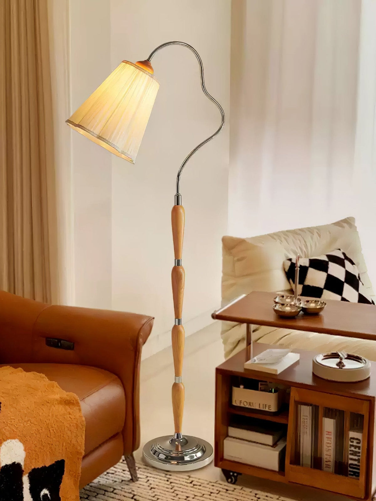 Foster vintage lampa stojąca z drewna