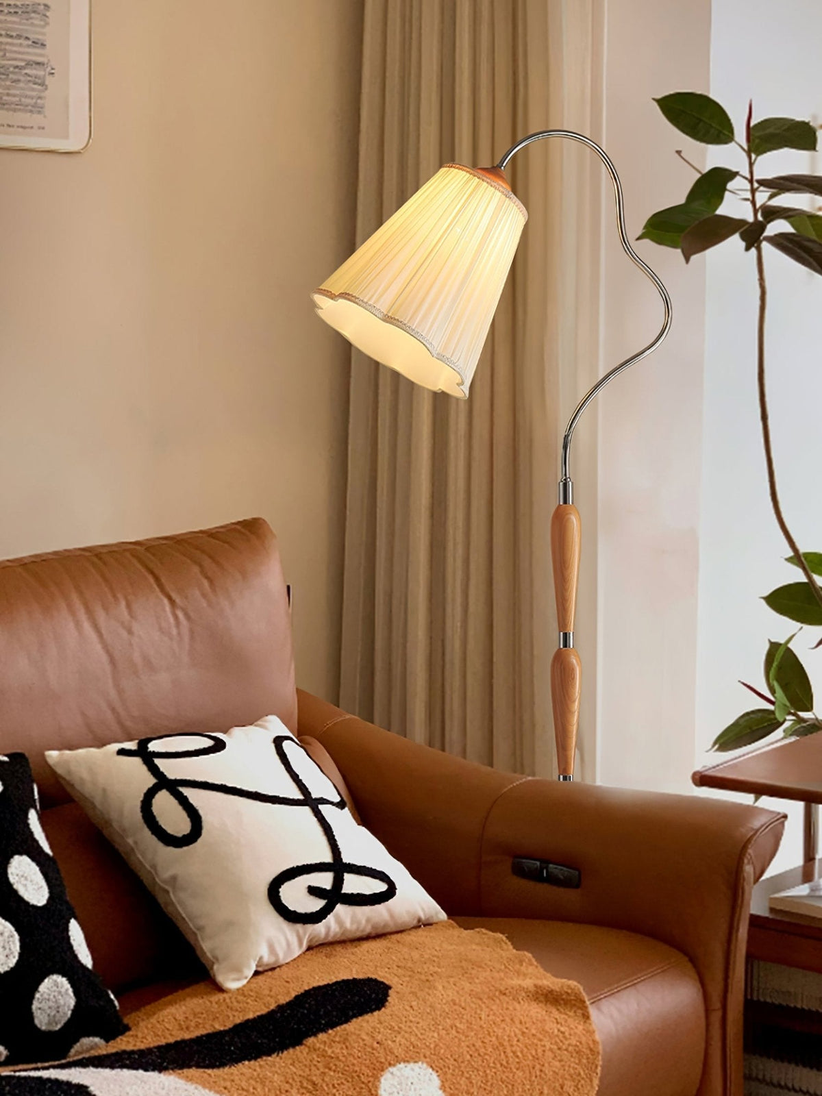 Foster vintage lampa stojąca z drewna