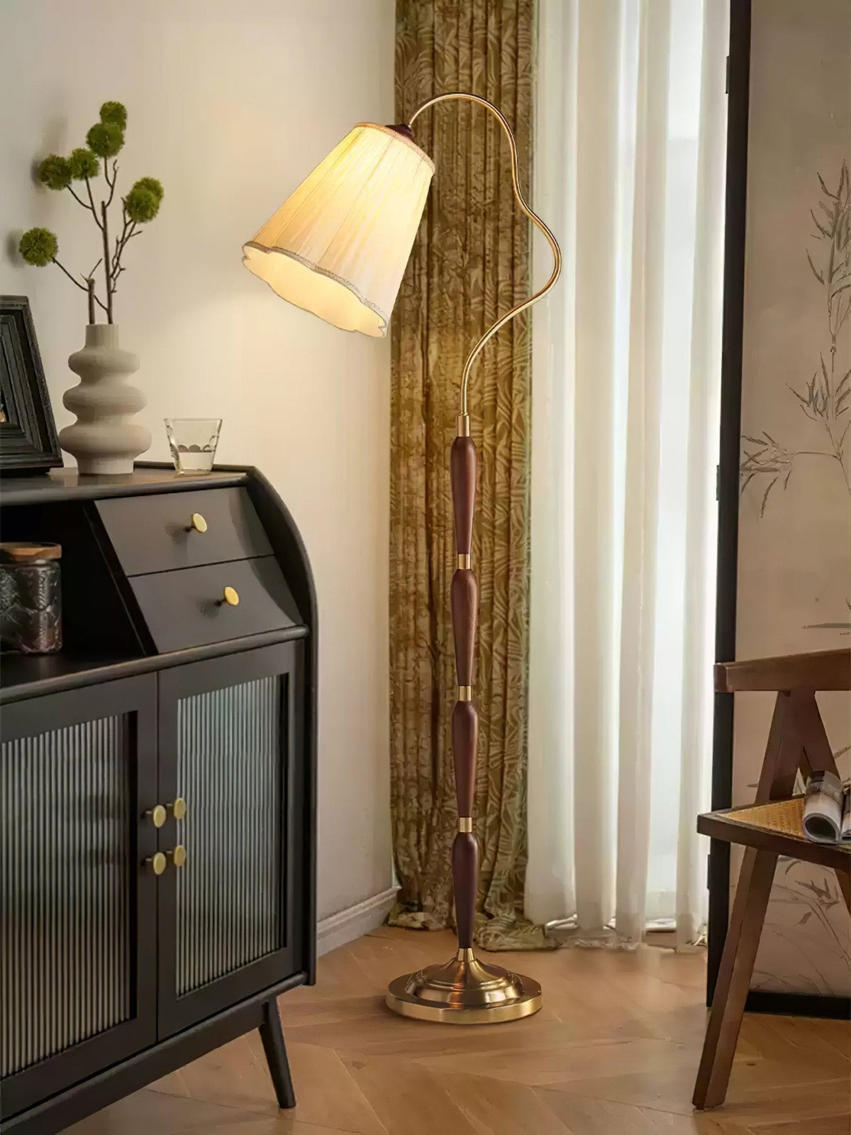 Foster vintage lampa stojąca z drewna