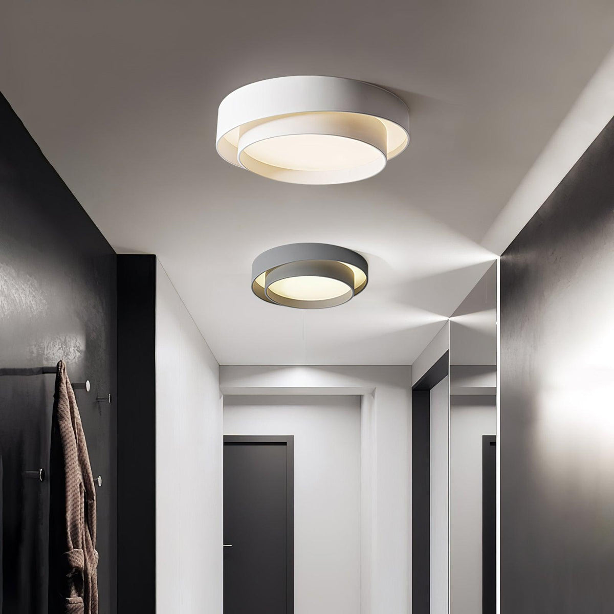 Orina lampa sufitowa Orina w dwóch pierścieniach szara&czarna&biała kształt cylindra